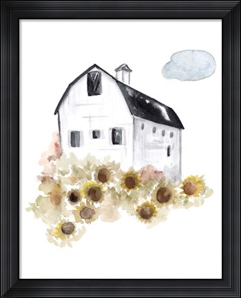 Framed Barn and Sunflowers Print