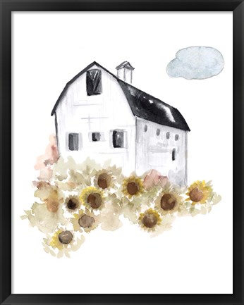 Framed Barn and Sunflowers Print