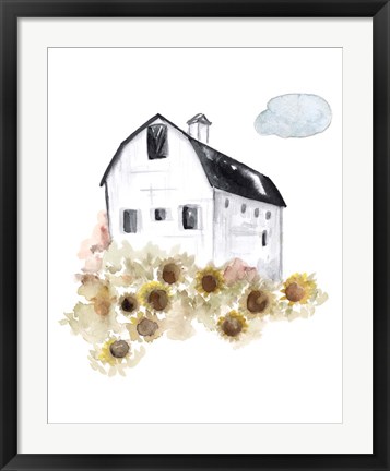 Framed Barn and Sunflowers Print