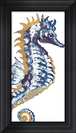 Framed Surf Side Golden Blue Seahorse Print