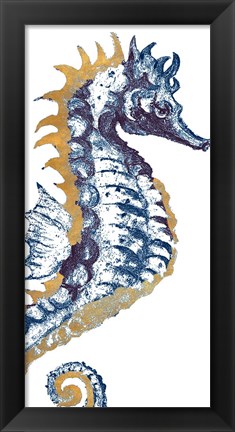 Framed Surf Side Golden Blue Seahorse Print