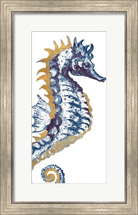 Framed Surf Side Golden Blue Seahorse Print