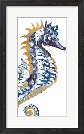 Framed Surf Side Golden Blue Seahorse Print