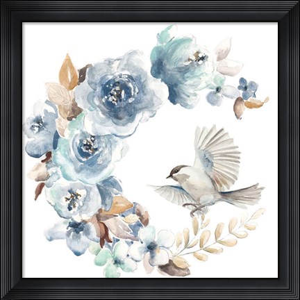 Framed Floral with Bird I Print