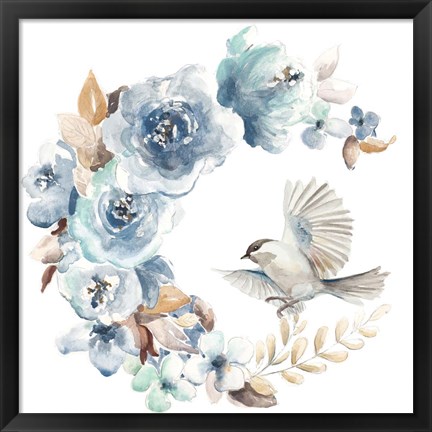 Framed Floral with Bird I Print