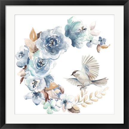 Framed Floral with Bird I Print