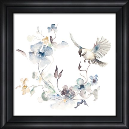 Framed Floral with Bird II Print