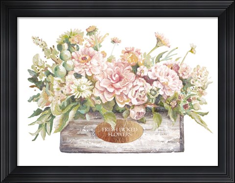 Framed Flowers in Wooden Planter Print