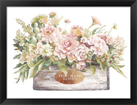 Framed Flowers in Wooden Planter Print