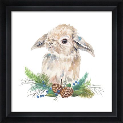 Framed Floppy Eared Bunny on Greenery Print