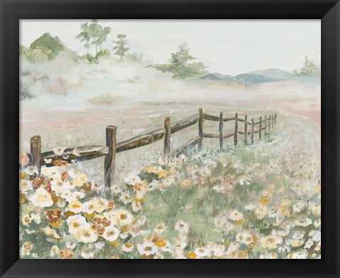 Framed Fence with Flowers Print
