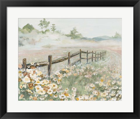 Framed Fence with Flowers Print