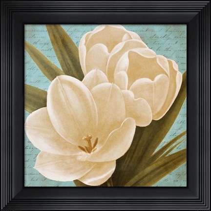 Framed Morning Tulips on Blue I Print