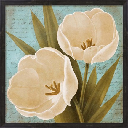Framed Morning Tulips on Blue II Print