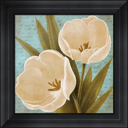 Framed Morning Tulips on Blue II Print
