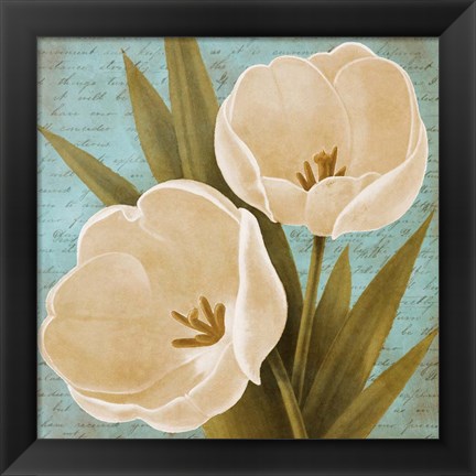 Framed Morning Tulips on Blue II Print