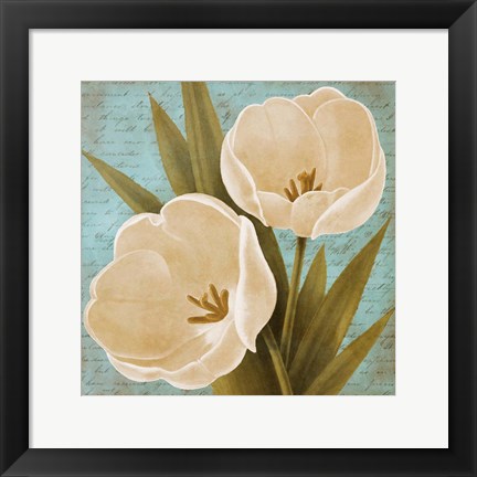 Framed Morning Tulips on Blue II Print