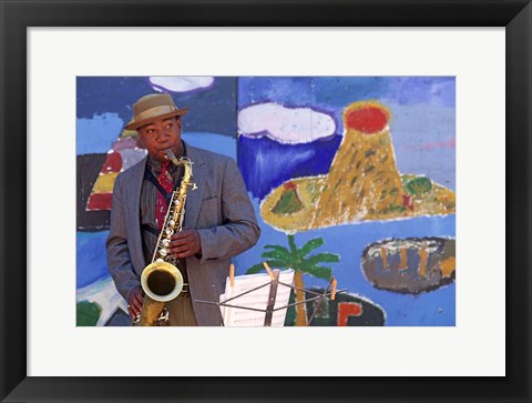 Framed Black Jazz Street Performer, San Fransisco Print