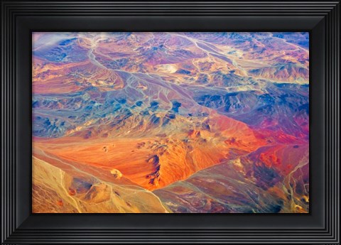 Framed Aerial view of Land Pattern on Atacama Desert, Chile Print