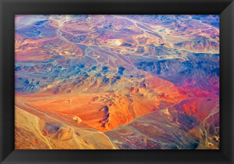 Framed Aerial view of Land Pattern on Atacama Desert, Chile Print