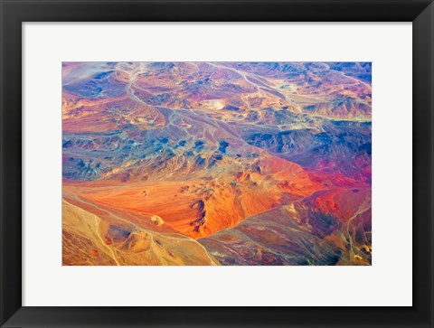 Framed Aerial view of Land Pattern on Atacama Desert, Chile Print