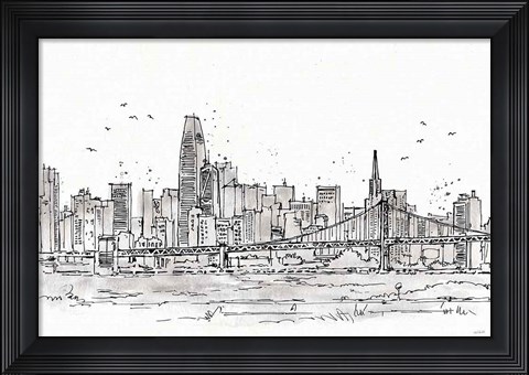 Framed Skyline Sketches VII No Words Flowers Print