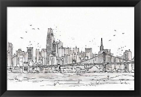 Framed Skyline Sketches VII No Words Flowers Print