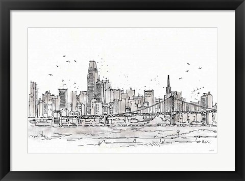 Framed Skyline Sketches VII No Words Flowers Print