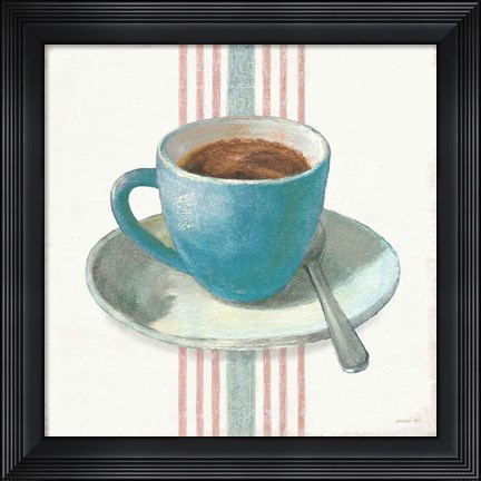 Framed Wake Me Up Coffee IV Blue with Stripes No Cookie Print
