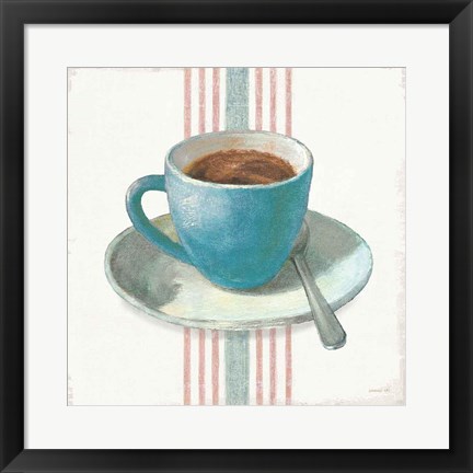 Framed Wake Me Up Coffee IV Blue with Stripes No Cookie Print