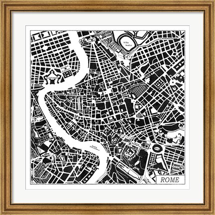 Framed Rome Map Black Print