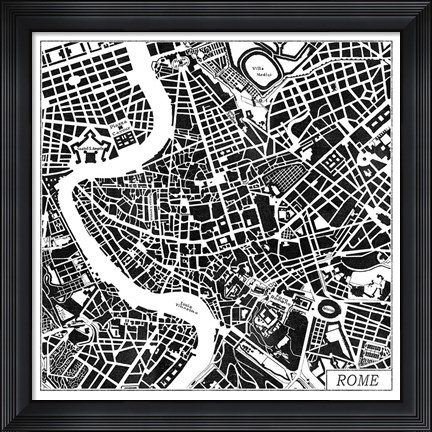 Framed Rome Map Black Print