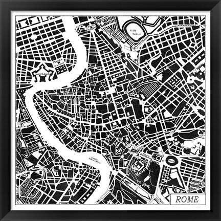 Framed Rome Map Black Print