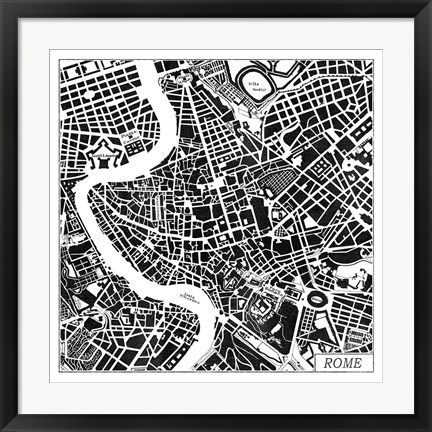 Framed Rome Map Black Print