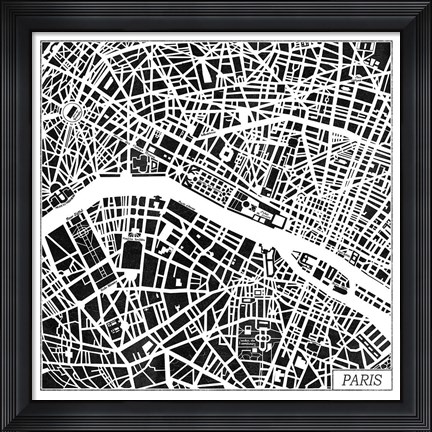 Framed Paris Map Black Print
