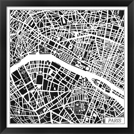 Framed Paris Map Black Print