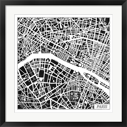 Framed Paris Map Black Print