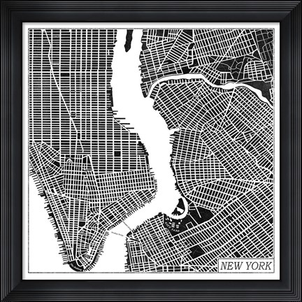 Framed New York Map Black Print