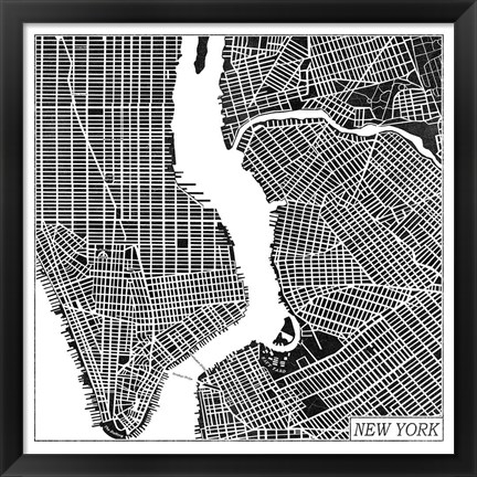 Framed New York Map Black Print