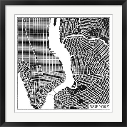 Framed New York Map Black Print