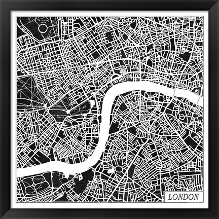 Framed London Map Black Print