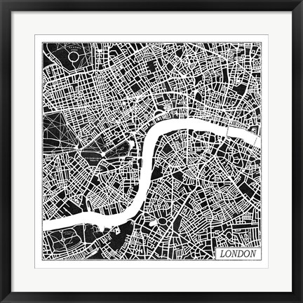 Framed London Map Black Print