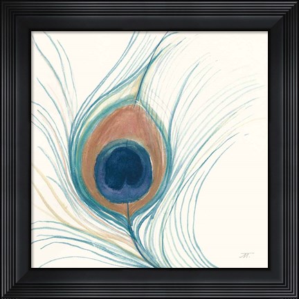 Framed Peacock Feather II Blue Print