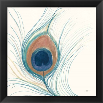 Framed Peacock Feather II Blue Print