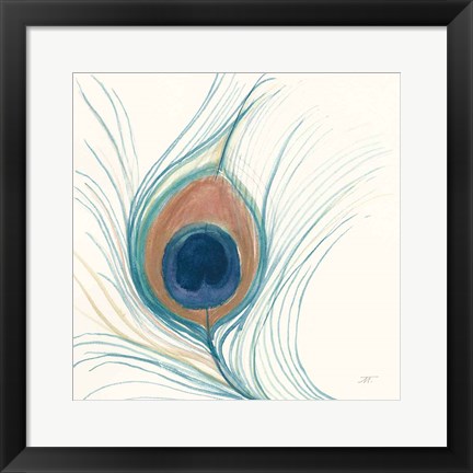 Framed Peacock Feather II Blue Print