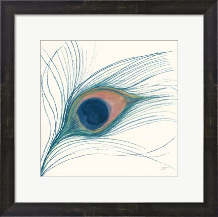 Framed Peacock Feather I Blue Print