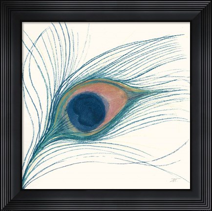 Framed Peacock Feather I Blue Print