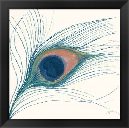Framed Peacock Feather I Blue Print