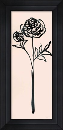 Framed Floral Line I on Pink Print