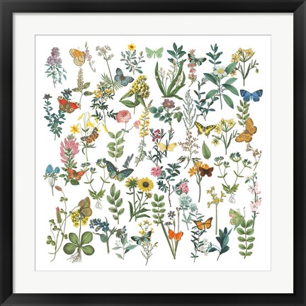 Framed Flowers and Butterflies Print